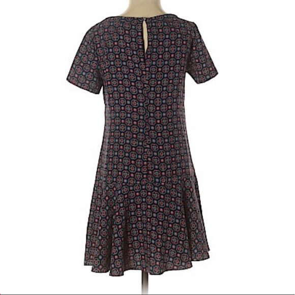 NWOT Banana Republic Dress Foulard Flounce Drop Waist. Navy Red Orange.Size 0P. - Picture 2 of 9